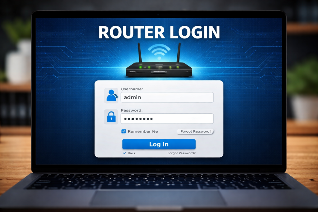 router login page on laptop screen